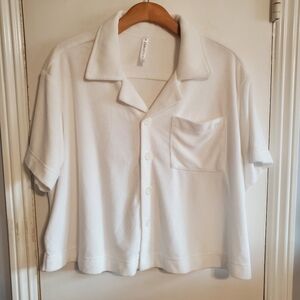 Fabletics Island Terry Cloth Button Up Top Boxy Fit Resortwear Beachy Size M